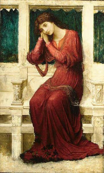 John Melhuish Strudwick When Sorrow comes to Summerday Roses bloom in Vain Sweden oil painting art